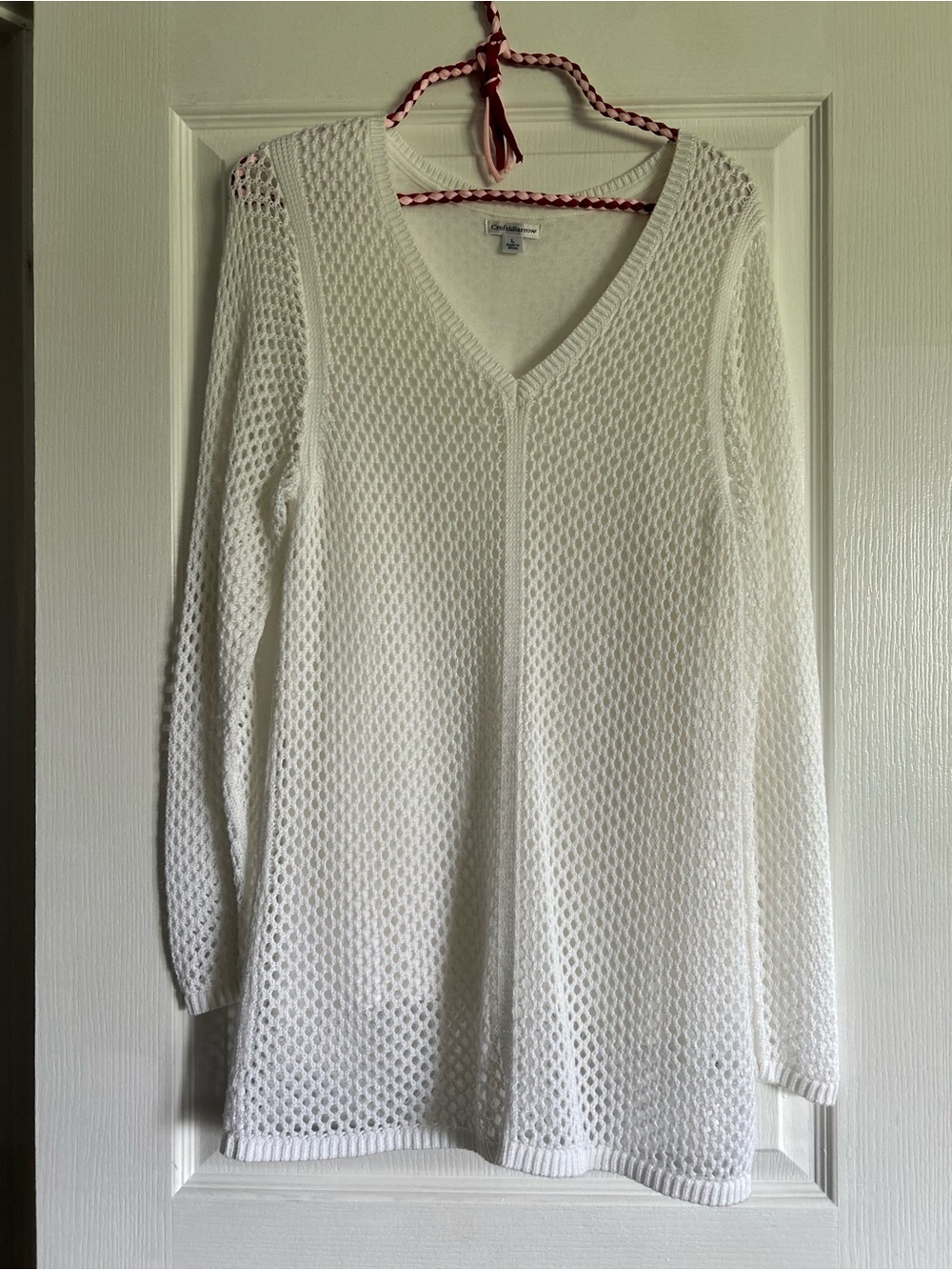 croft & barrow Cream Open-Knit V-Neck Sweater lined super soft and stretchy